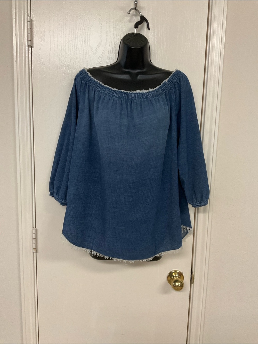 Side Stitch Indigo Off-Shoulder Peasant Blouse